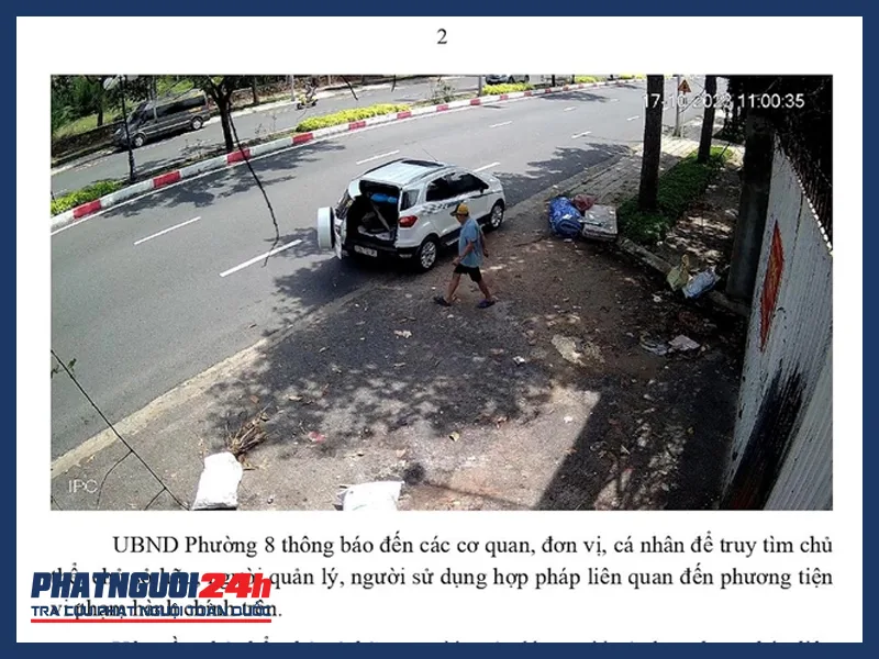 Một chủ xe đổ rác trộm bị camera ghi lại được UBND phường 8 TP Vũng Tàu đang phát thông báo tìm chủ xe lên làm việc